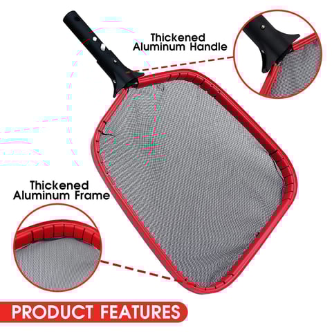 Pool leaf skimmer net with durable aluminum frame and EZ clip handle